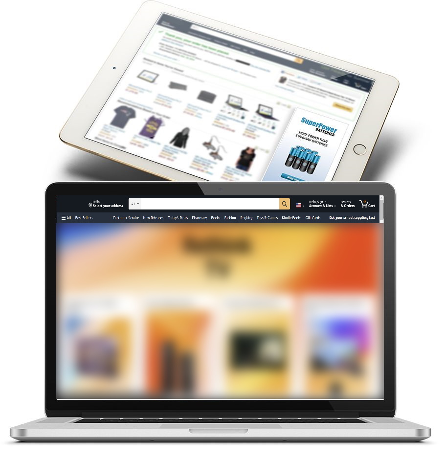 Tablet and macbook with amazon store